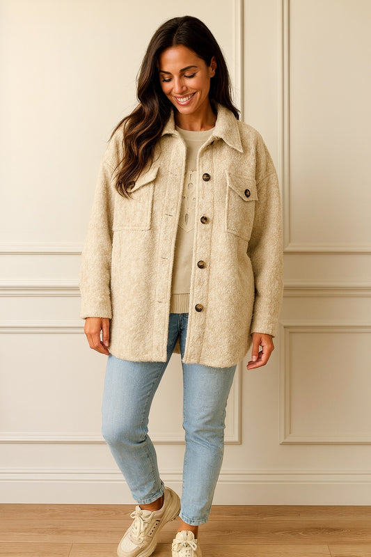 Double Flat Button Pocket Faro Jacket - Beige