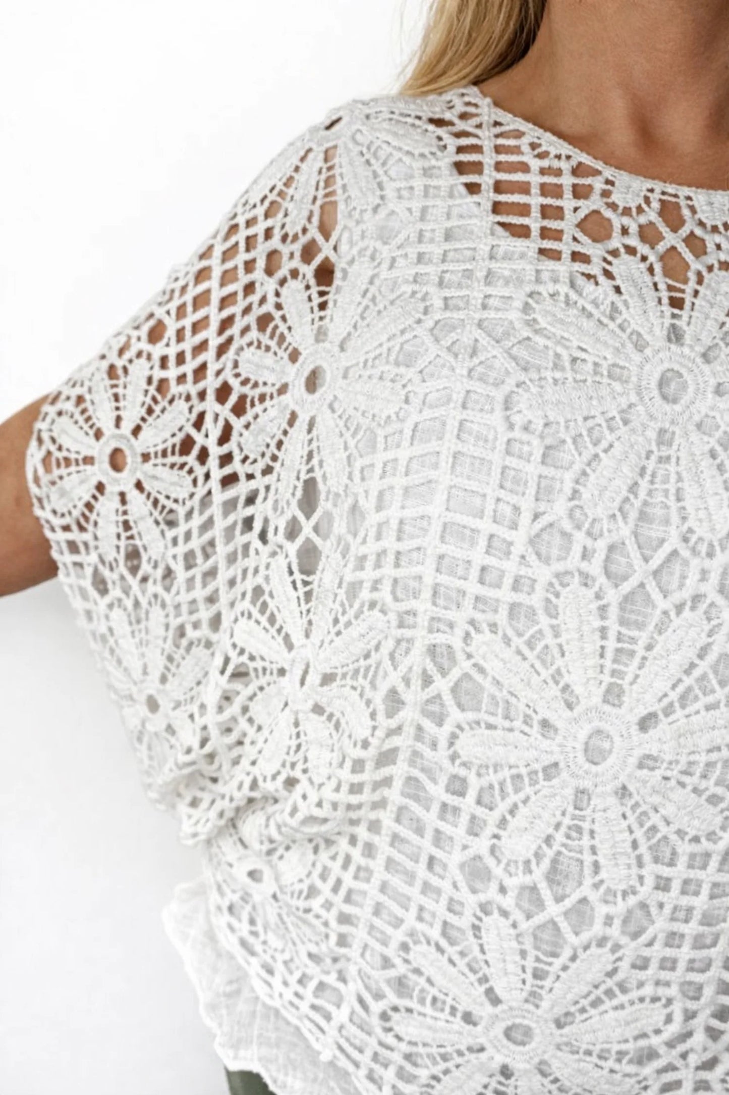 Pure Cotton Francesca Floral Crochet - White