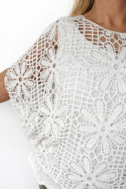Pure Cotton Francesca Floral Crochet - White