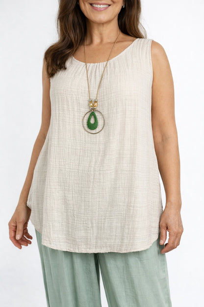 Fully Lined Cotton Italia Necklace Vest - Beige