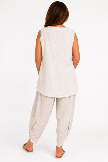 Embroidery Anglaise Floral Golden Sequin Tuscany Vest - Stone
