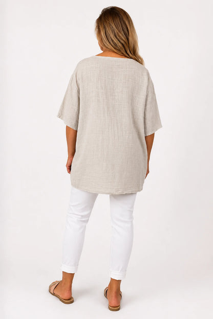 Pure Cotton Bianca Floral Top - Stone