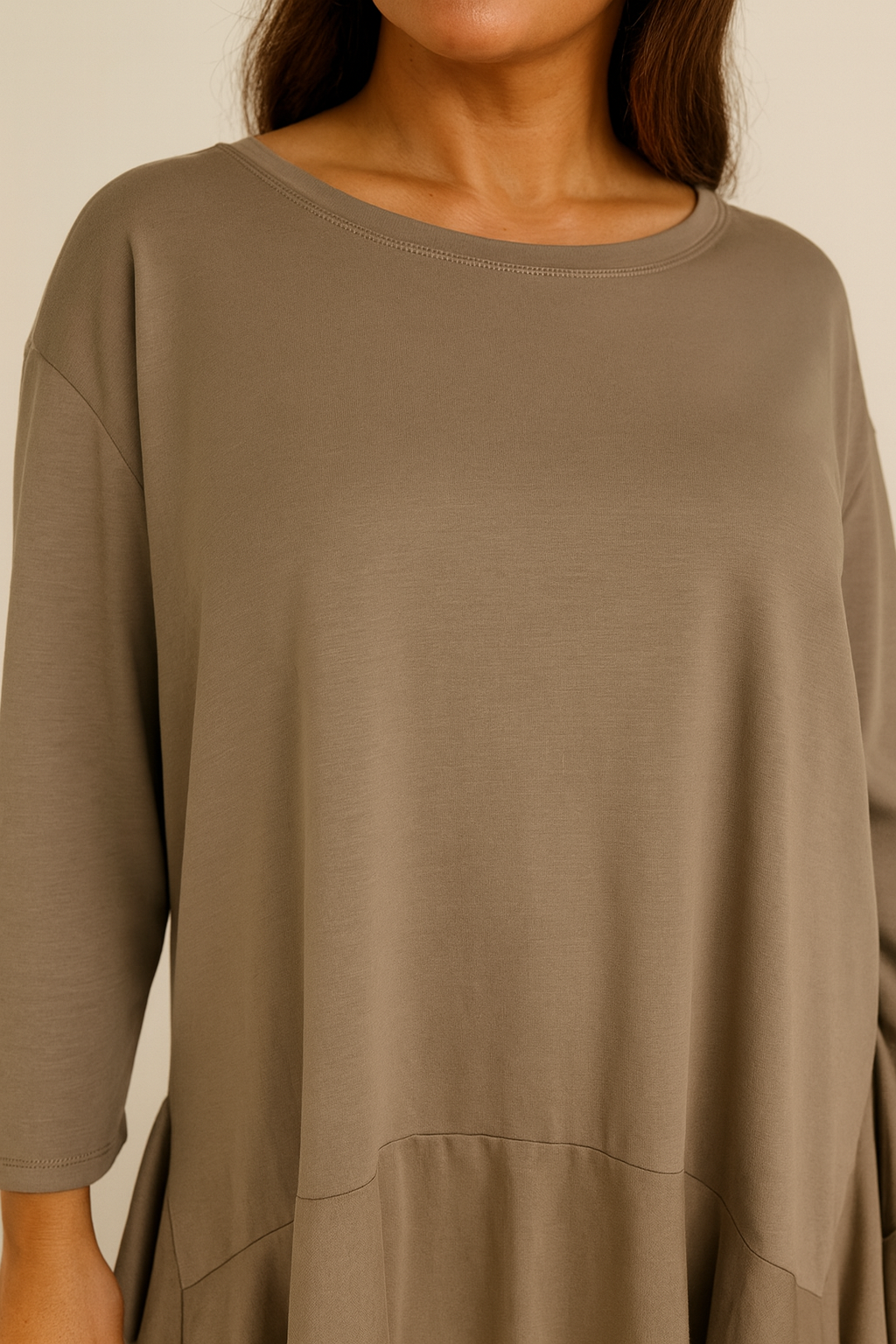 Cotton Raw Edge Frill Hem Veronica Top - Mocha