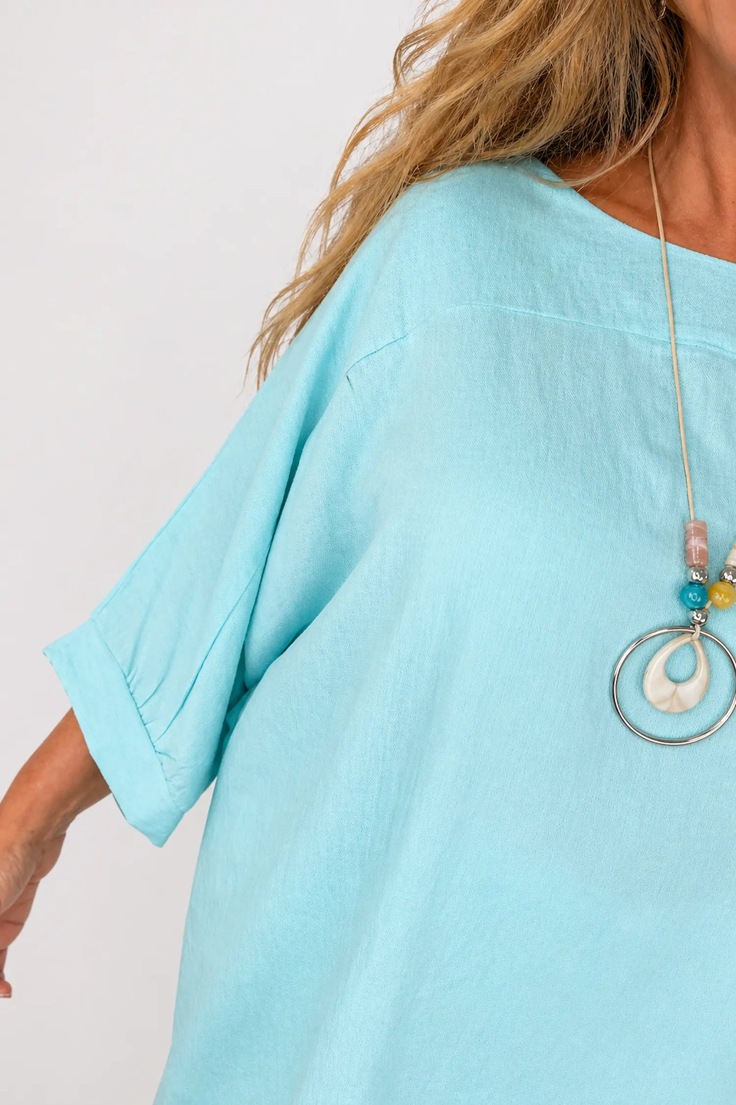 Relaxed Oversized Summer Flow Necklace Top - Fresh Mint