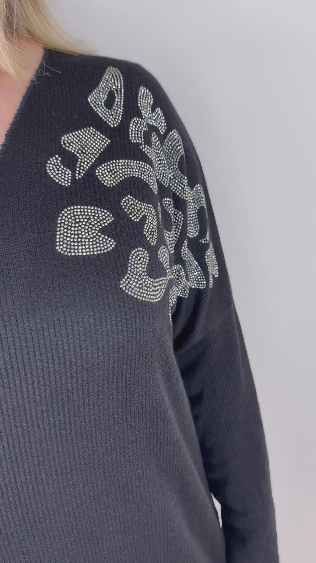 Ribbed Knit Wool Mix Diamanté Nissi Top AW24