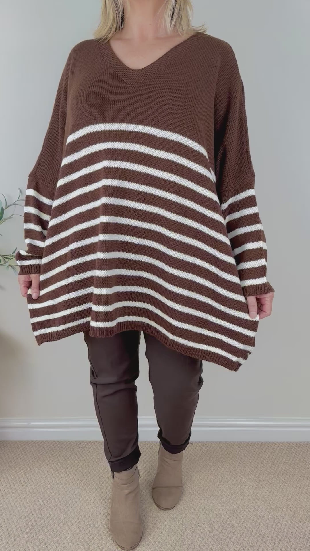 Striped Diana Cosy Knit Jumper AW24 - Chocolate