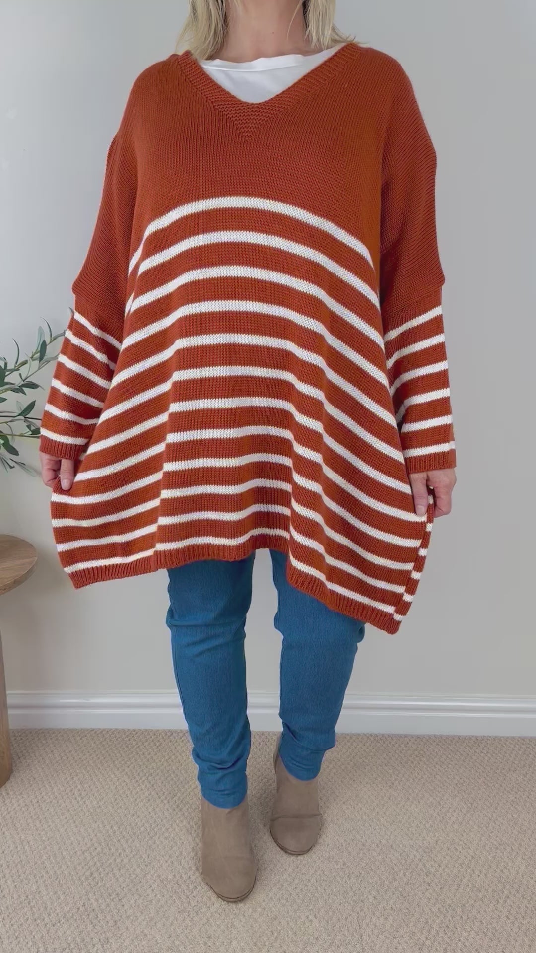 Striped Diana Cosy Knit Jumper AW24 - Burnt Orange